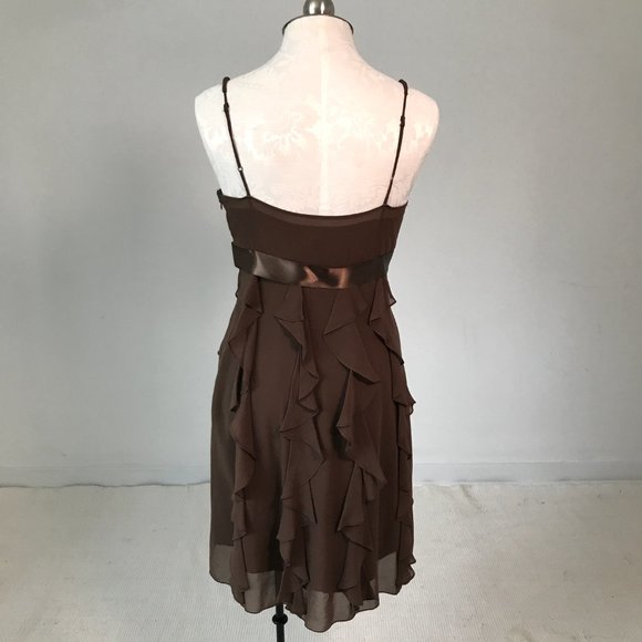 BCBGMaxAzria 6 Silk Ruffle Babydoll Dress Brown - Picture 7 of 9